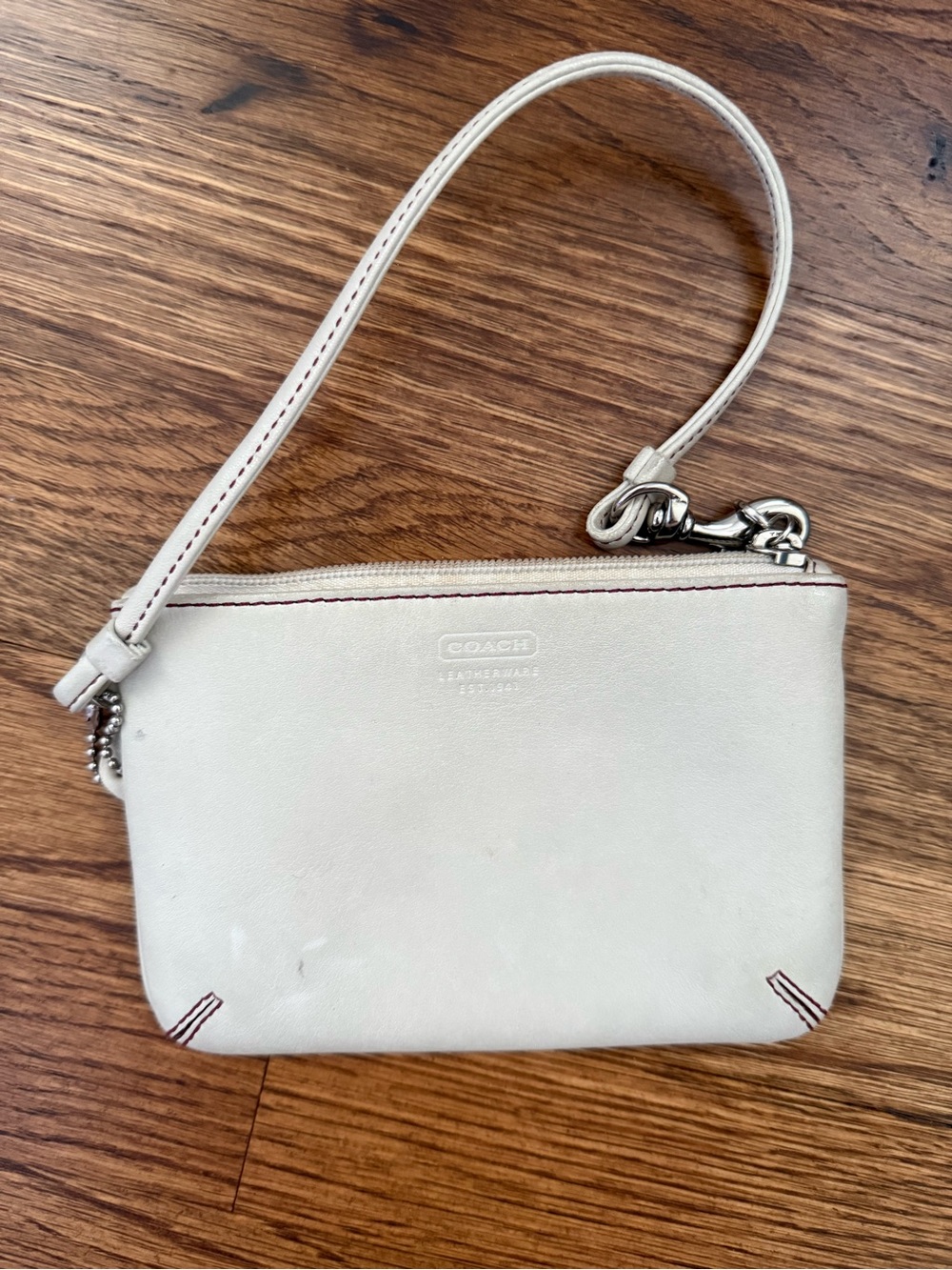 Coach Cream Leather Wristlet with Silver Hardware